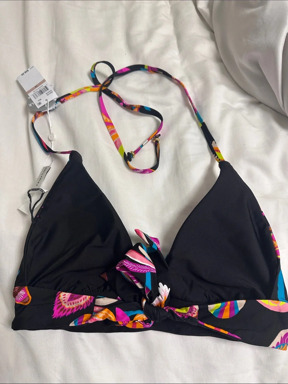 Trina Turk Black Multicolor Feather-Print Bikini Top - Picture 5 of 6